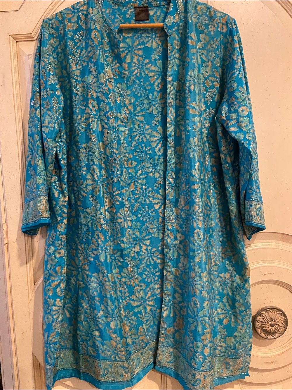 Turquoise Floral Open-Front Kimono Robe - Picture 3 of 6